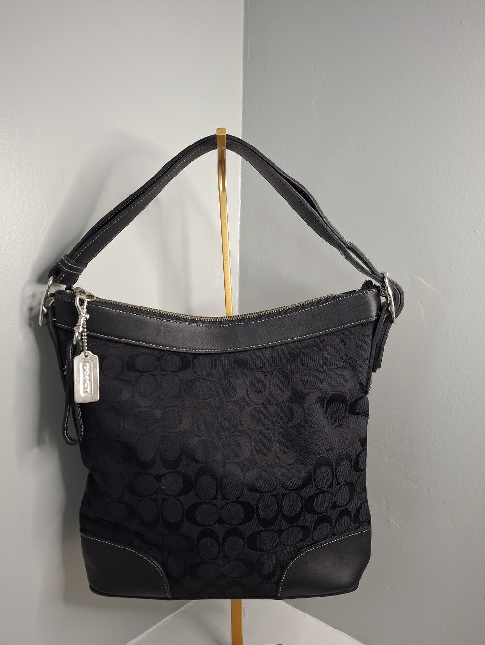 Coach Vintage Signature Jacquard Hobo Bag 6346 Black Made in USA EUC